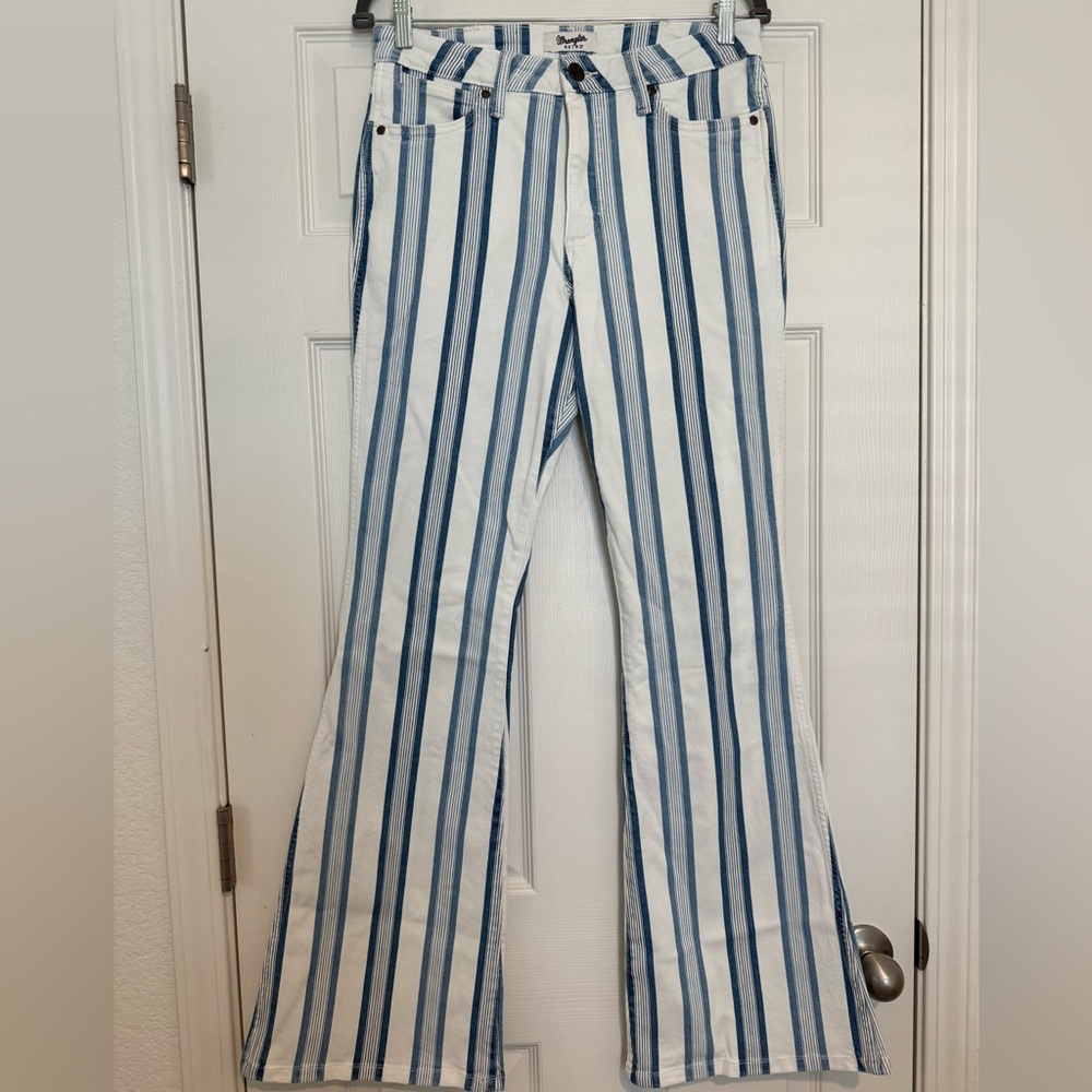 Wrangler Striped Flare Jeans – Blue & White High Rise 70s Style BRAND NEW